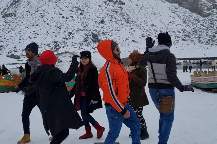The team out together in the snow on a winter trip