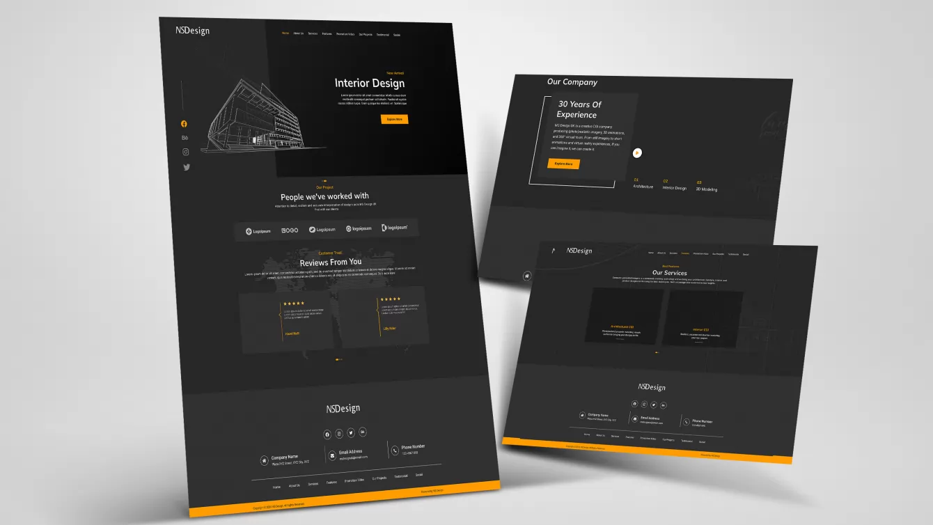 Dark-themed marketing site for an interior design studio